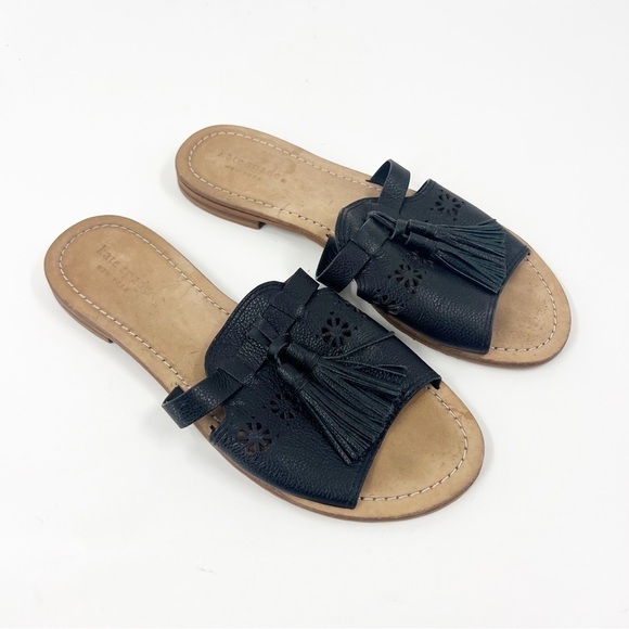 kate spade Shoes - ✅ Kate Spade Claire Grain Calf Black Tassel Slip ON LEATHER Sandal SIZE 8.5